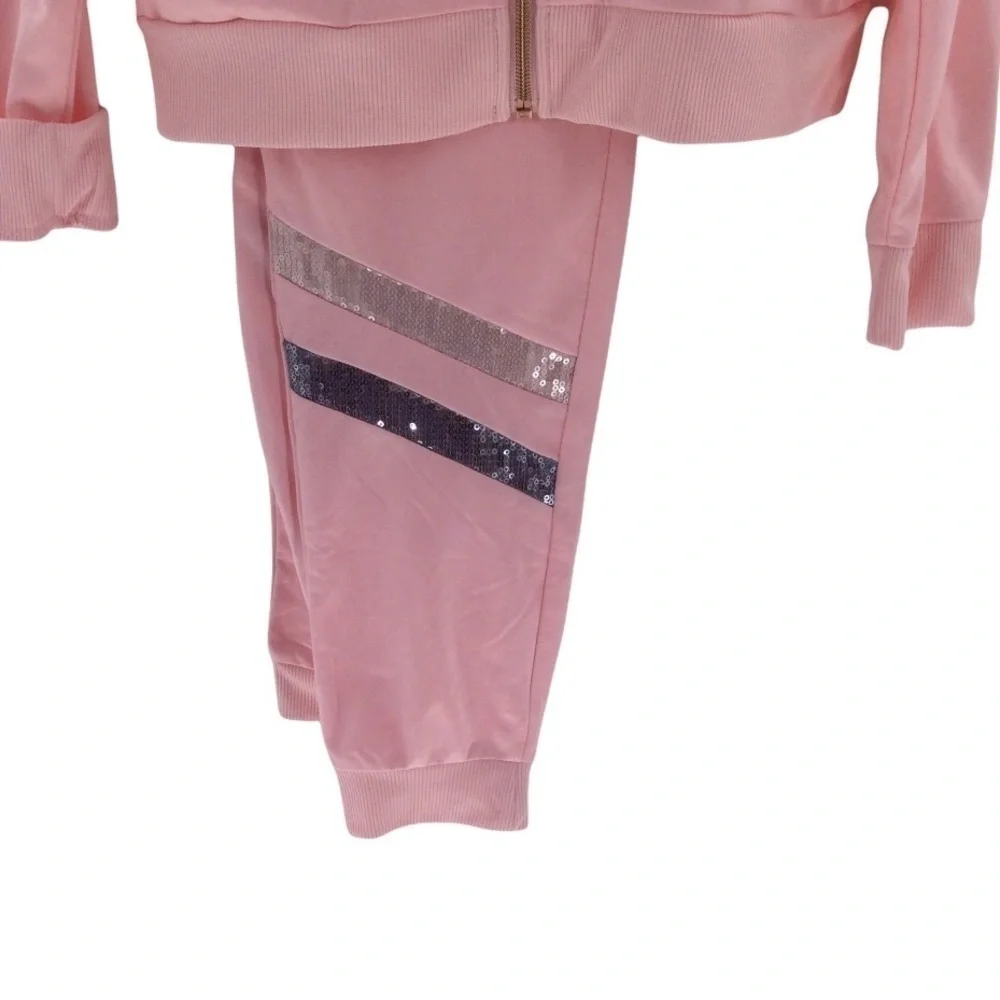 #021 Body Glove Girl's Pink Sequin Stripe Tricot Jogging Set